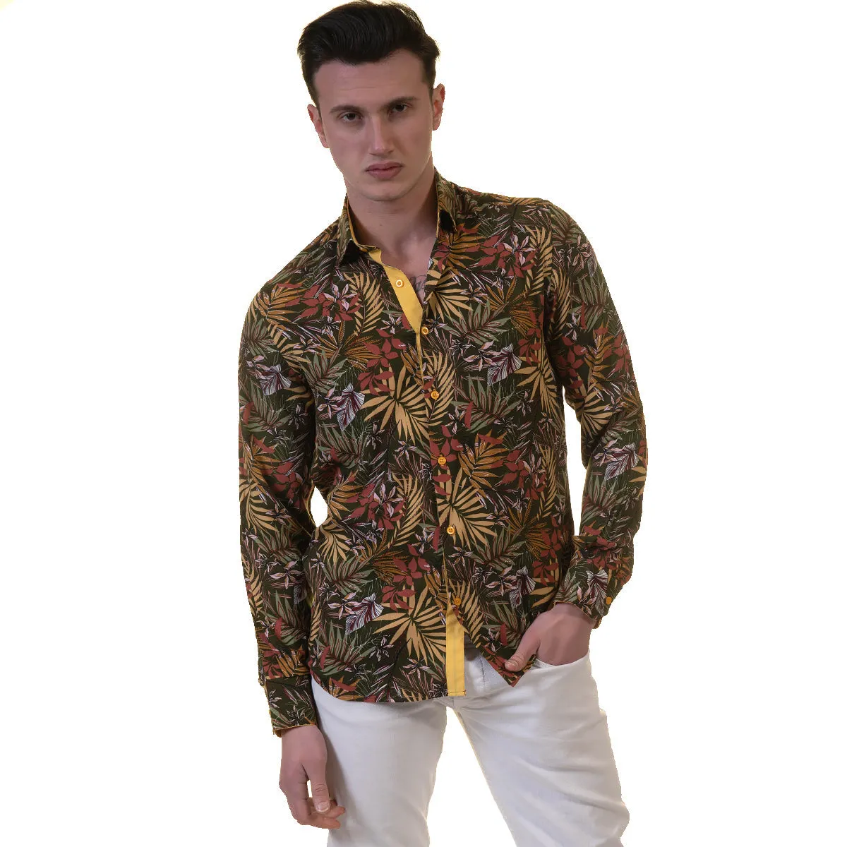 Floral Mens Slim Fit Designer Dress Shirt - tailored Cotton Shirts for