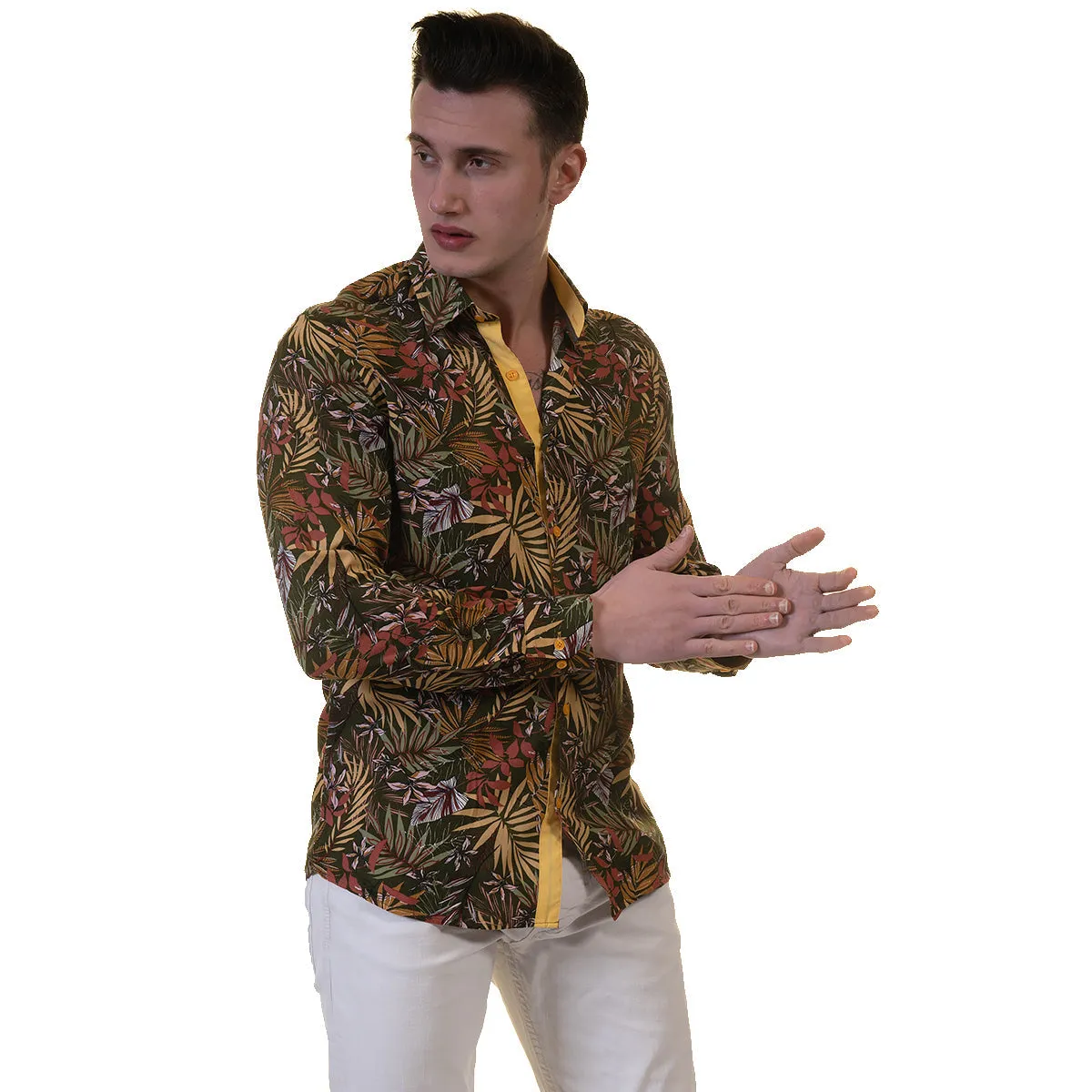 Floral Mens Slim Fit Designer Dress Shirt - tailored Cotton Shirts for