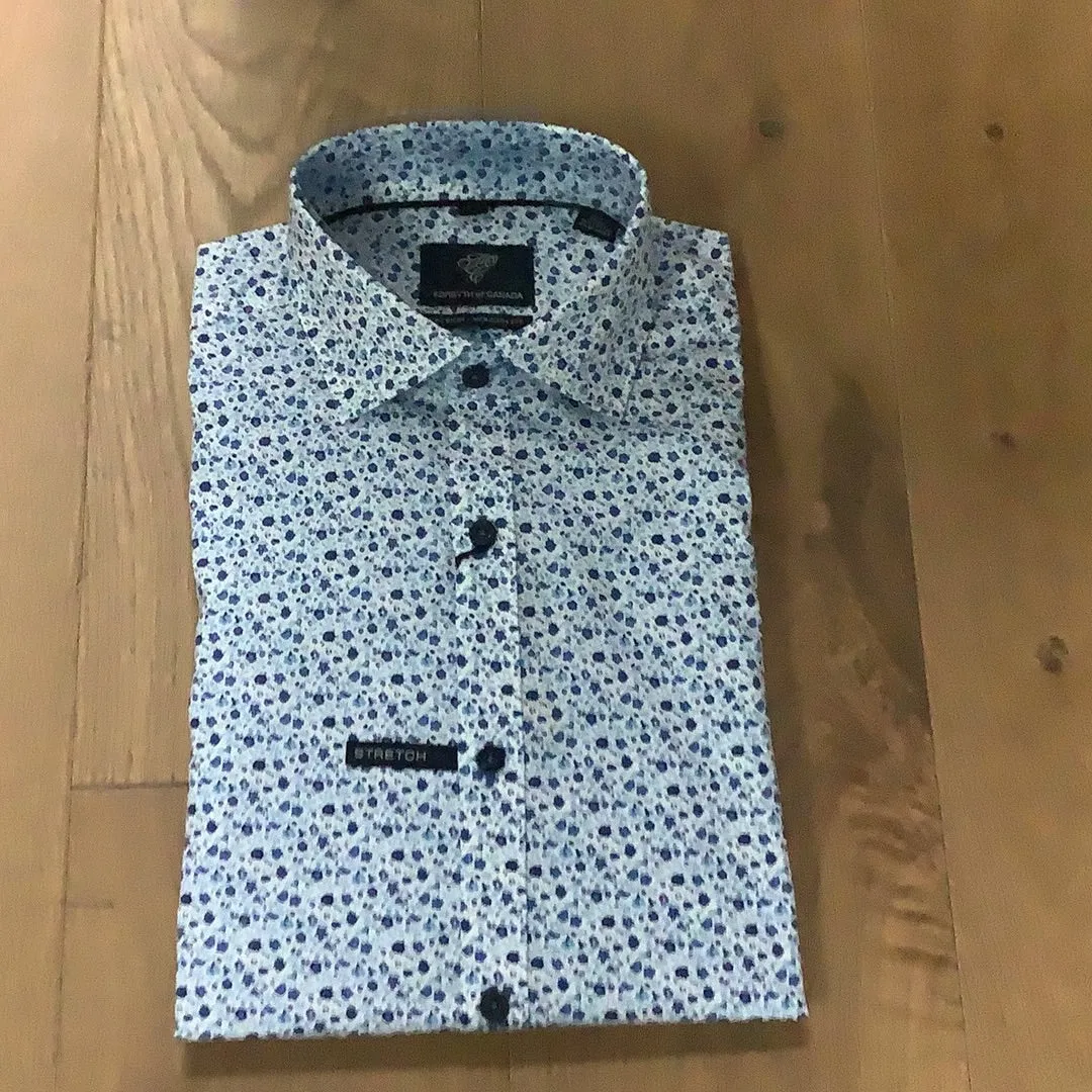 Forsyth Mini Floral Lapis Long Sleeve Dress Shirt