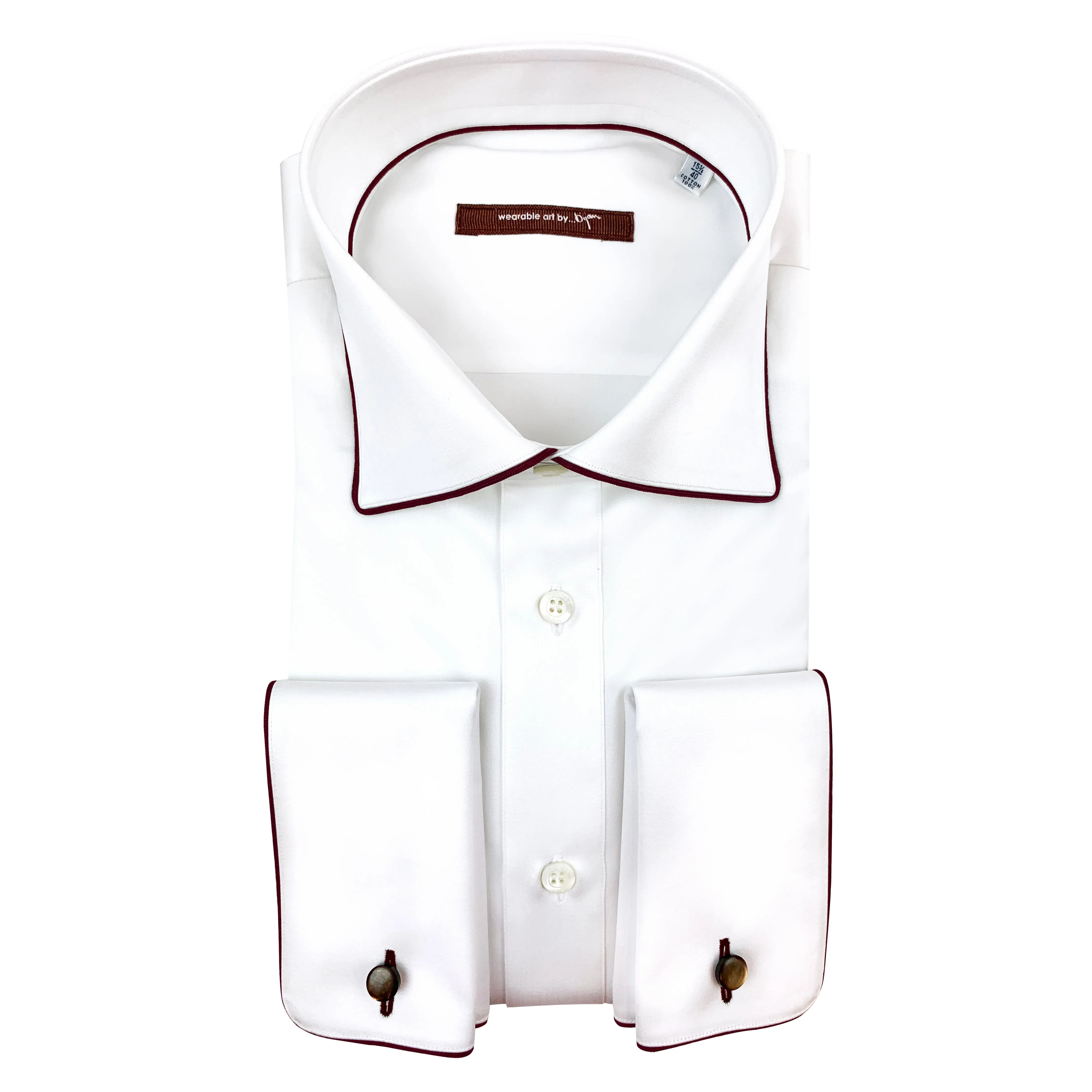 French Cuff Dress Shirt with Brown Piping Detail