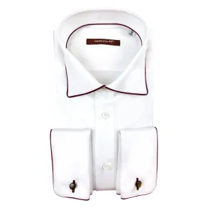French Cuff Dress Shirt with Brown Piping Detail