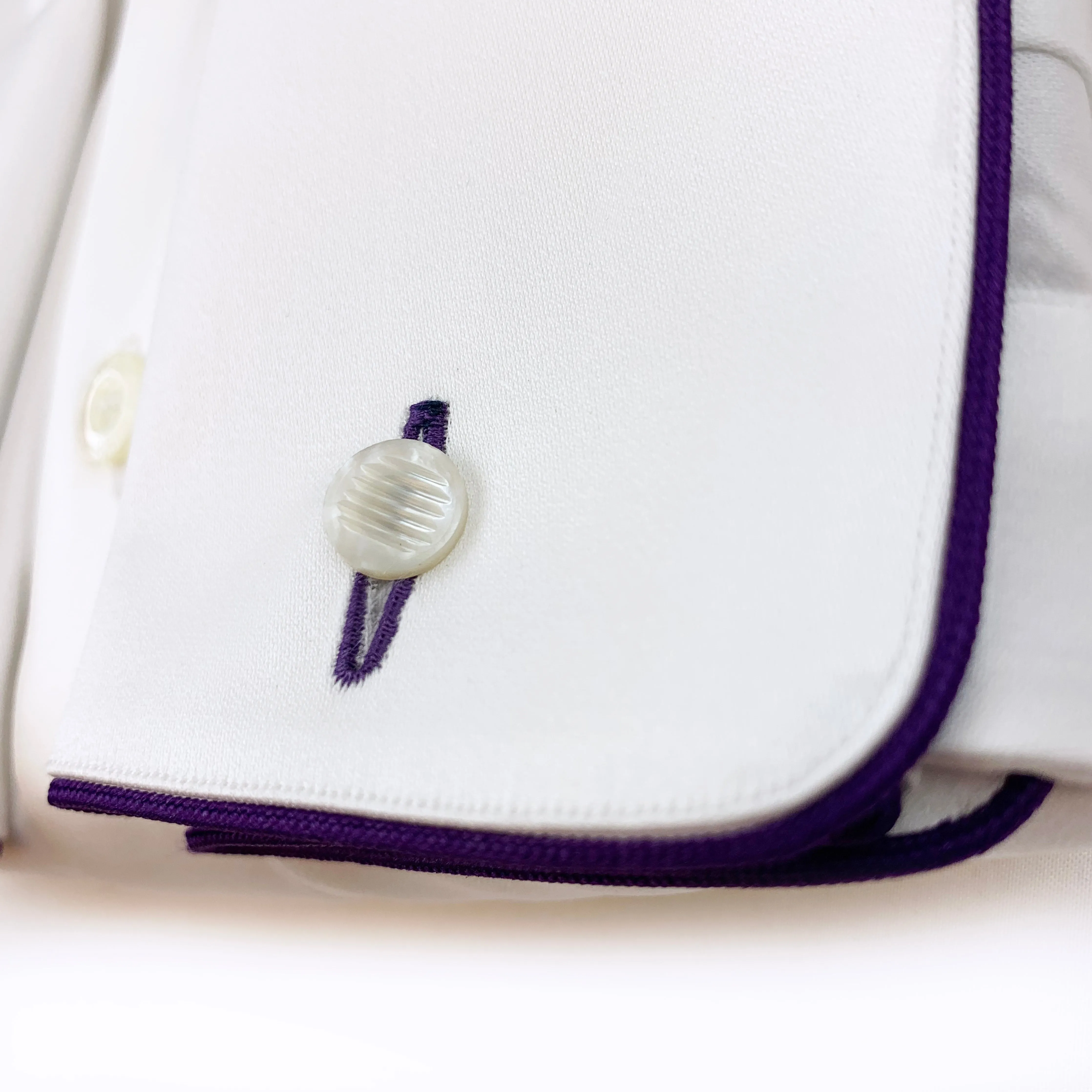 French Cuff Dress Shirt with Purple Piping Detail