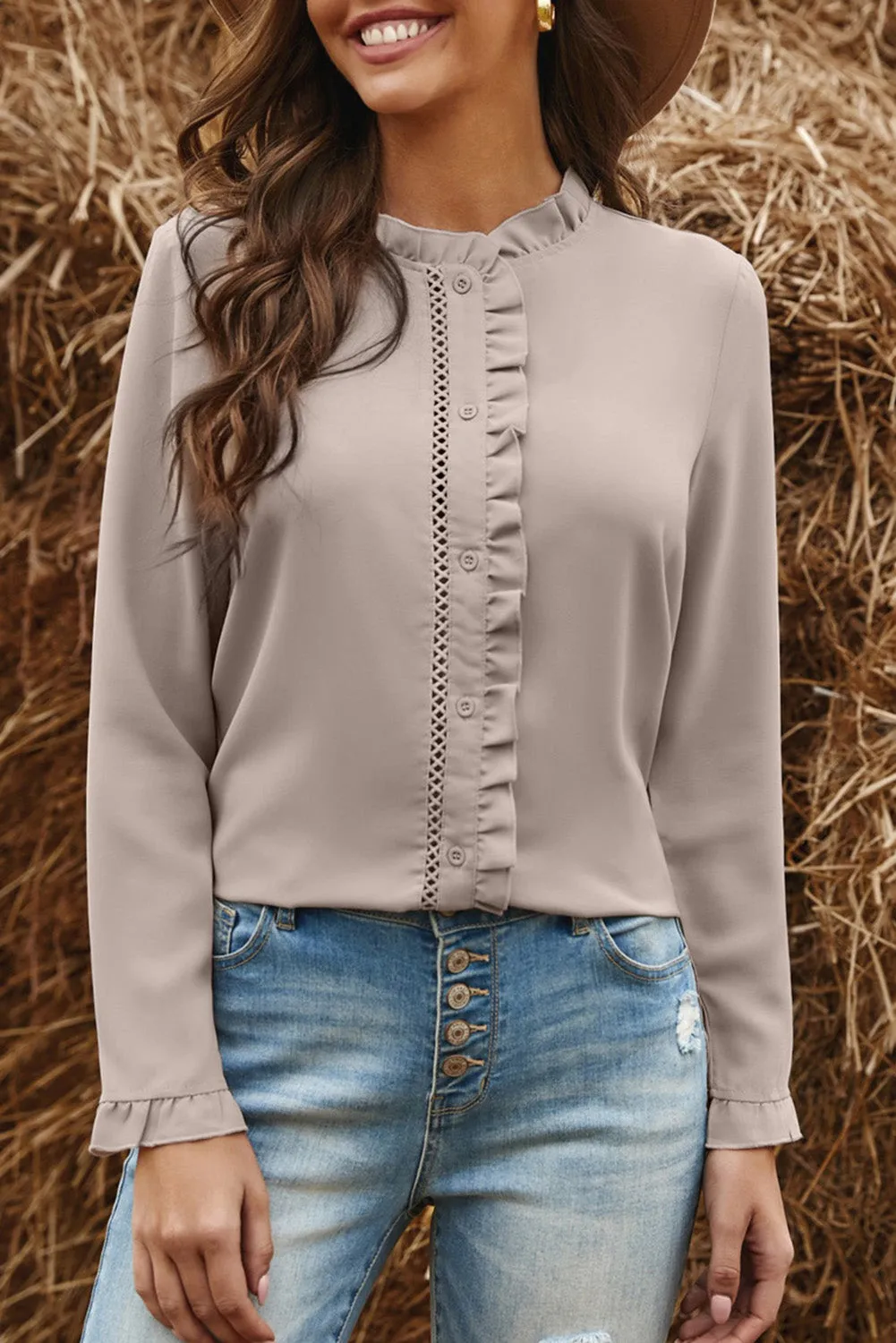 Frilled Neckline Buttoned French Shirt