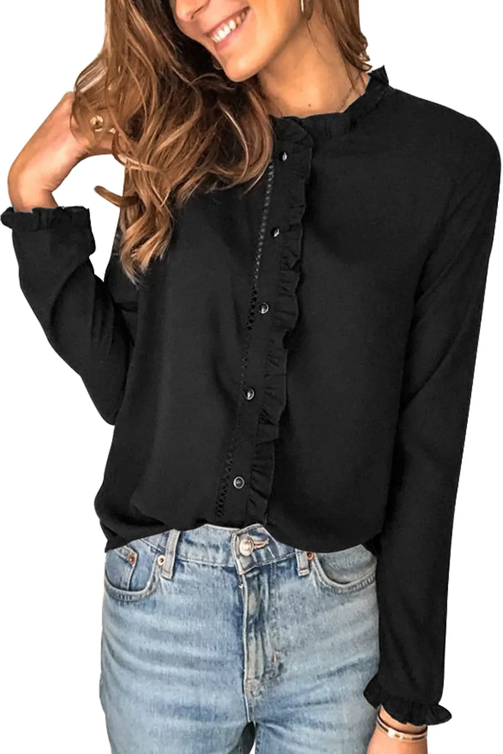 Frilled Neckline Buttoned French Shirt