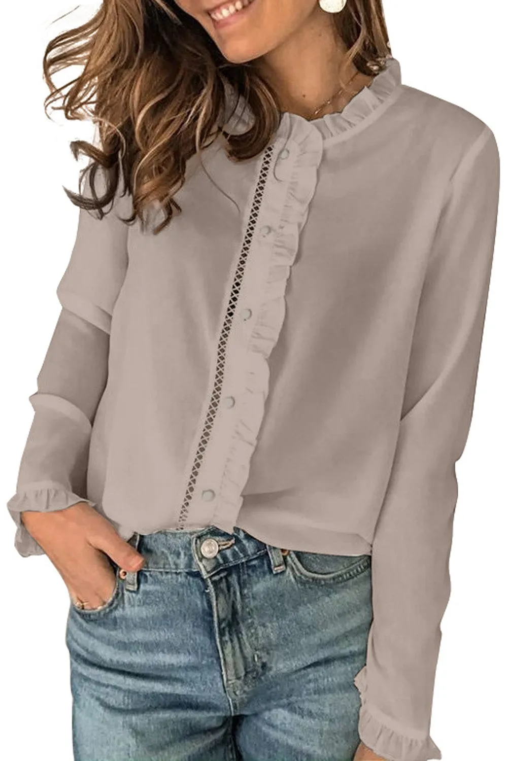 Frilled Neckline Buttoned French Shirt