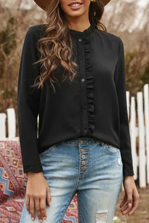 Frilled Neckline Buttoned French Shirt