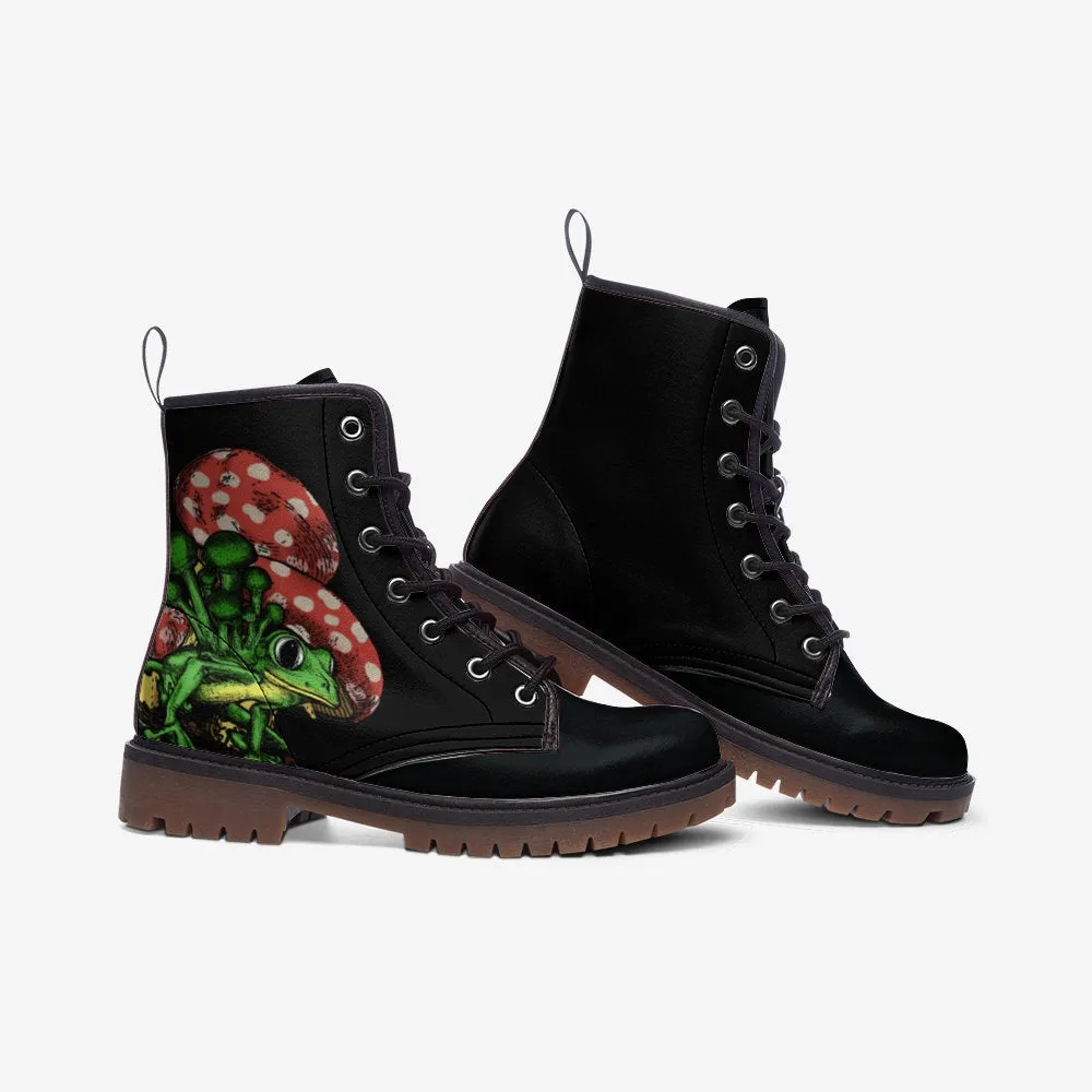 Frogs With Mushroom Vegan Leather Unisex Boots