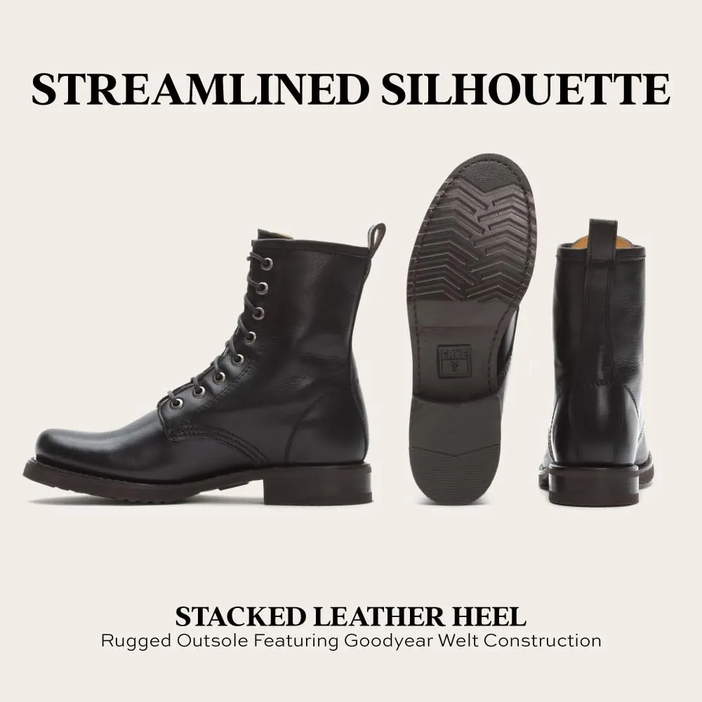 Frye Veronica Women’s Combat Boots Crafted from Hand-Burnished Vintage Italian Leather with Goodyear Welt Construction and Leather Lining – 6 ¾” Shaft Height, Black (Cubana Leather) - 9.5M
