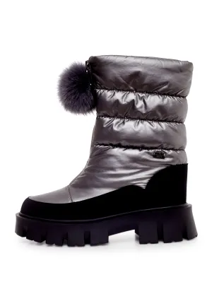 Fur-Trimmed Winter Boots - Silver