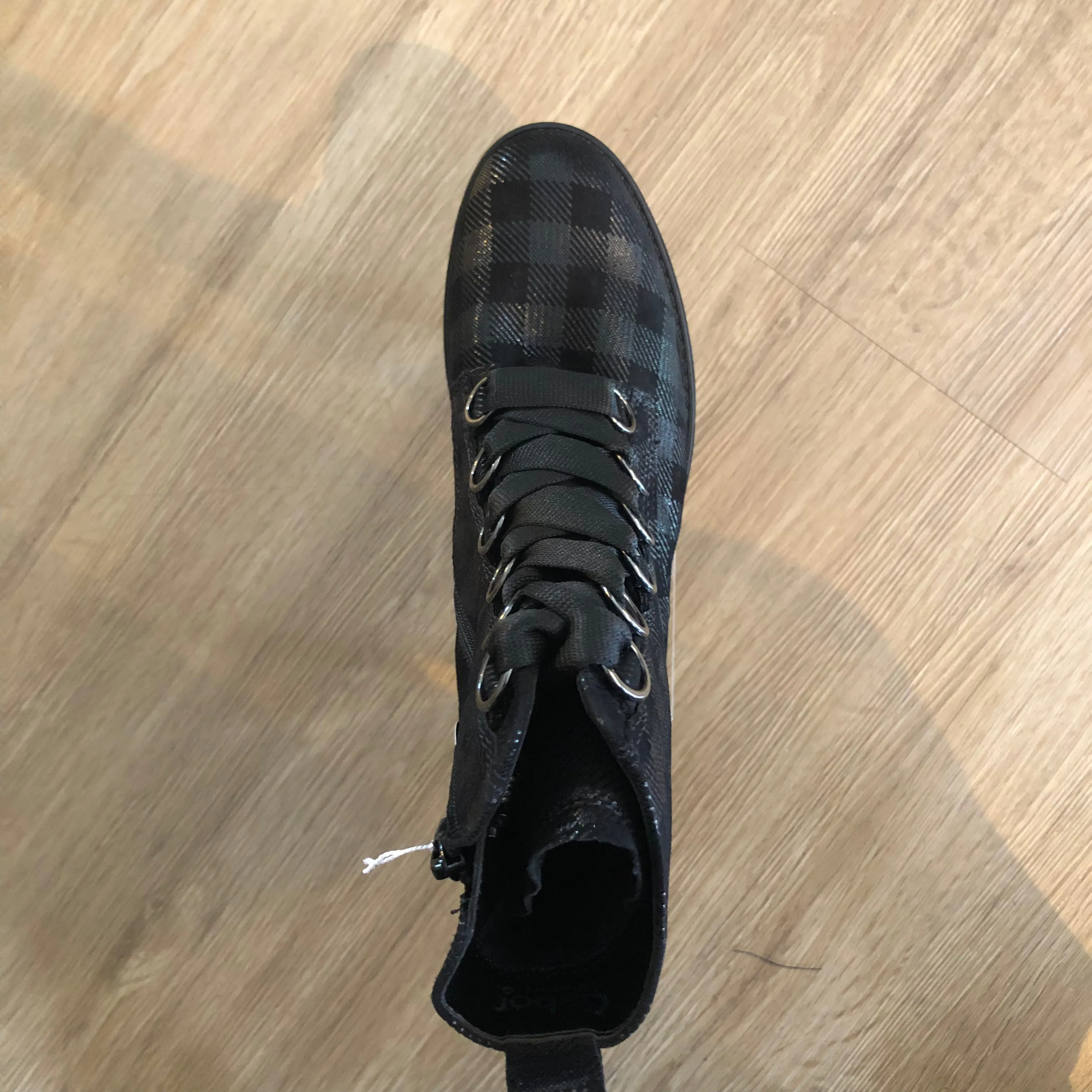 GABOR 92.784.67 COMBAT BOOT BLACK PLAID SUEDE