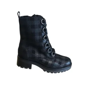 GABOR 92.784.67 COMBAT BOOT BLACK PLAID SUEDE