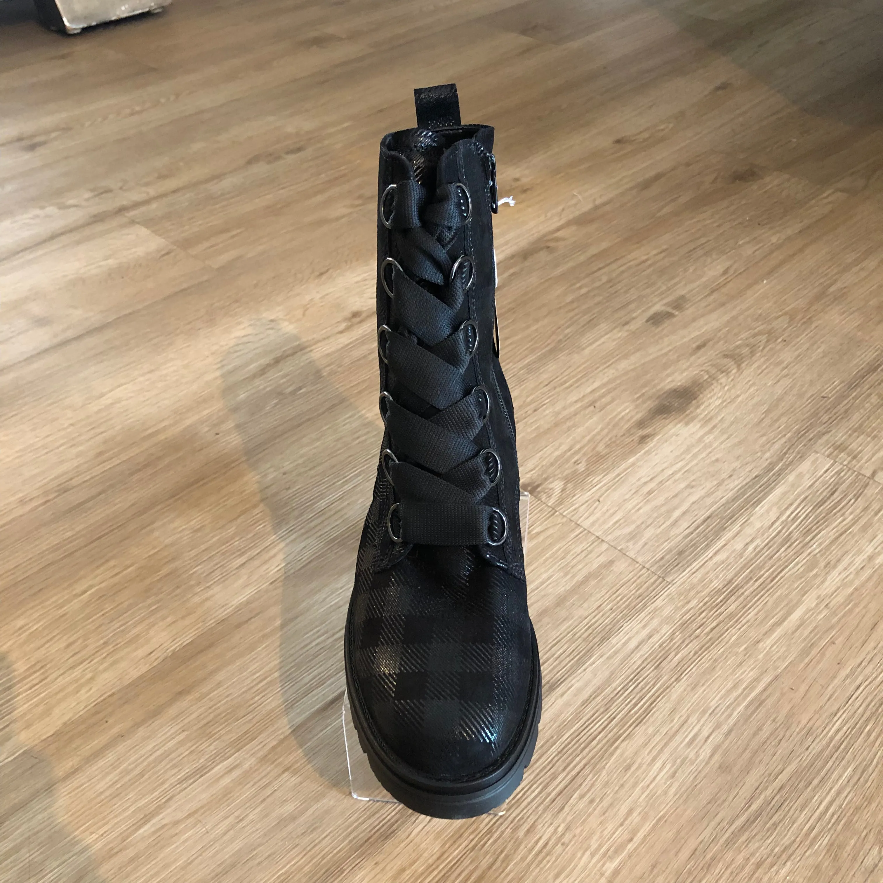 GABOR 92.784.67 COMBAT BOOT BLACK PLAID SUEDE