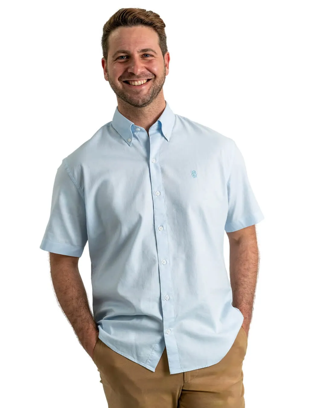Gagliardi Sky Cotton Oxford Short Sleeve Shirt