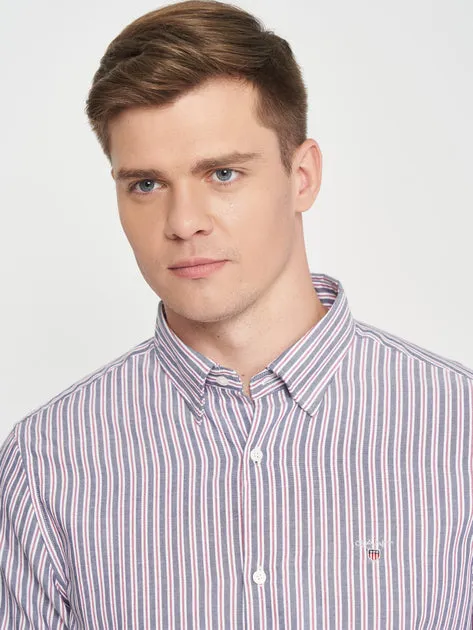 GANT Raspberry Red Tech Prep Oxford Multi Stripe Slim Shirt 3013232 Sziz M NWT