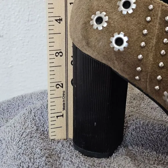 GEOX RESPIRA Suede Ankle Boots EU 36 Peython Tan Heel‎ Bootie Studded Block Heel