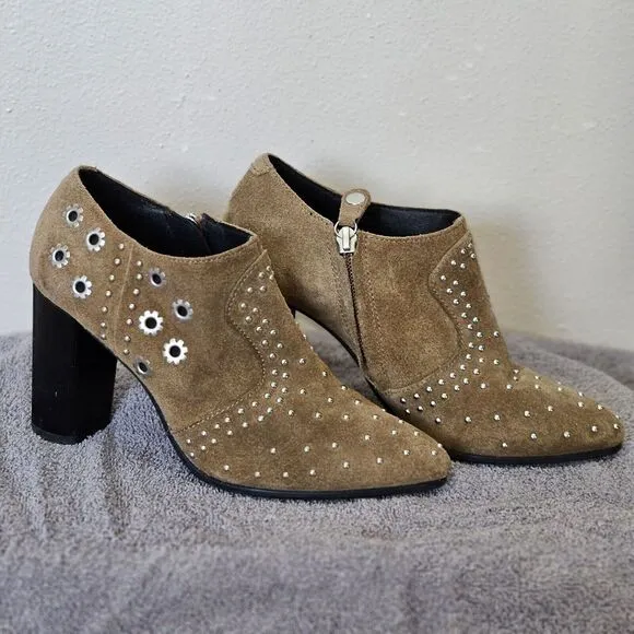 GEOX RESPIRA Suede Ankle Boots EU 36 Peython Tan Heel‎ Bootie Studded Block Heel