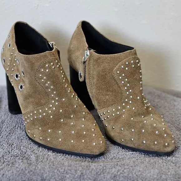 GEOX RESPIRA Suede Ankle Boots EU 36 Peython Tan Heel‎ Bootie Studded Block Heel