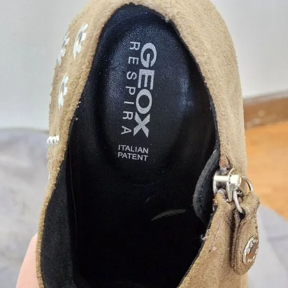 GEOX RESPIRA Suede Ankle Boots EU 36 Peython Tan Heel‎ Bootie Studded Block Heel