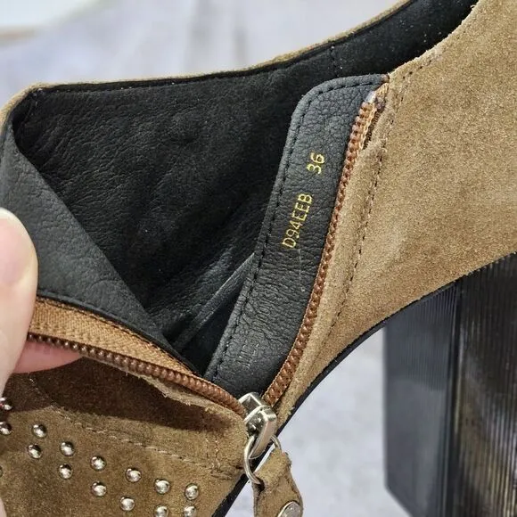 GEOX RESPIRA Suede Ankle Boots EU 36 Peython Tan Heel‎ Bootie Studded Block Heel