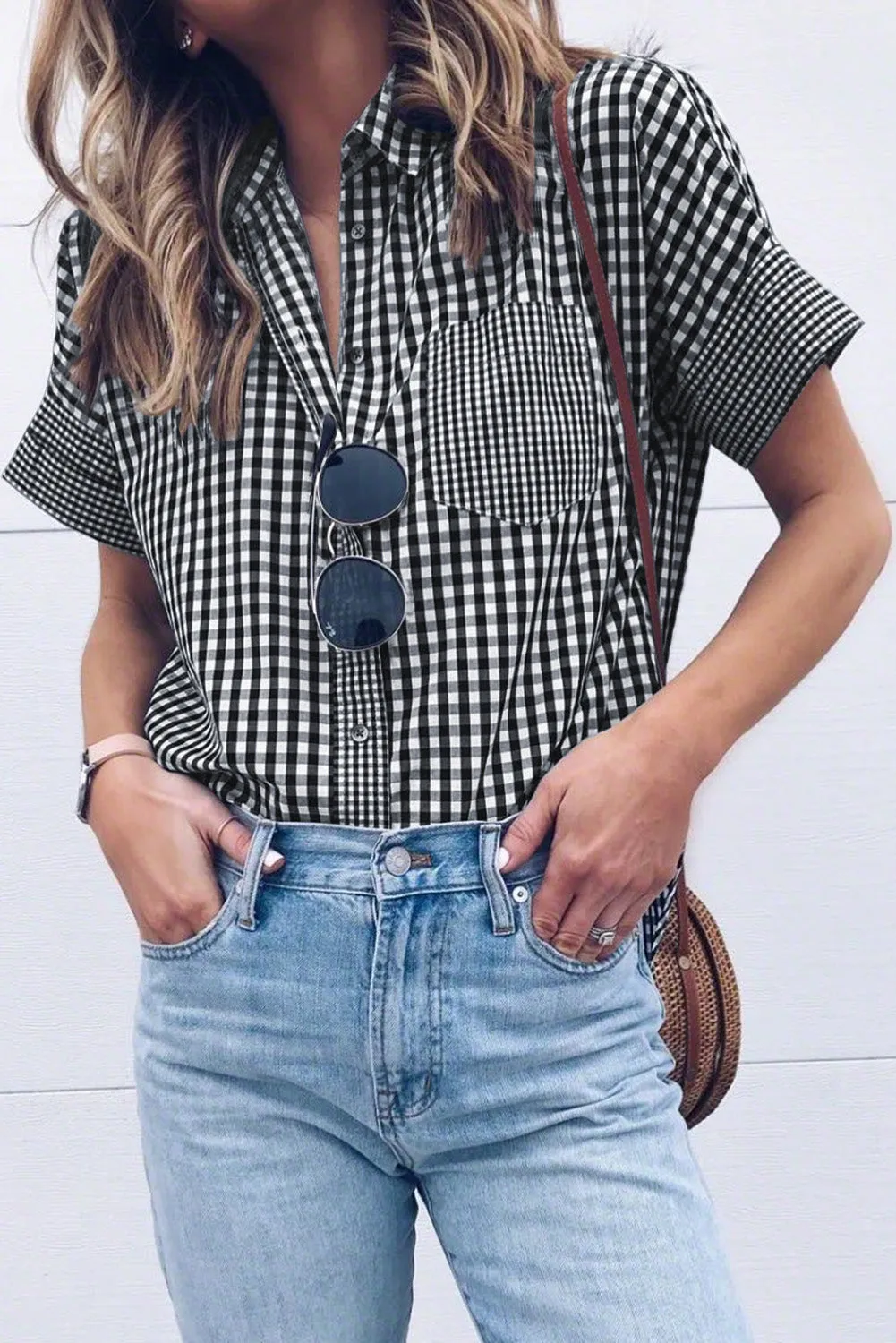 Gingham Play Button Down Shirt