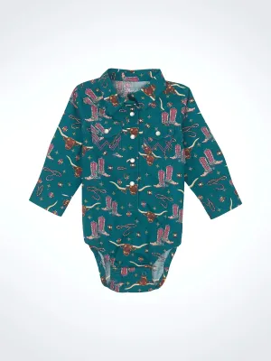 GIRLS TEAL PRINT WRANGLER BABY DRESS