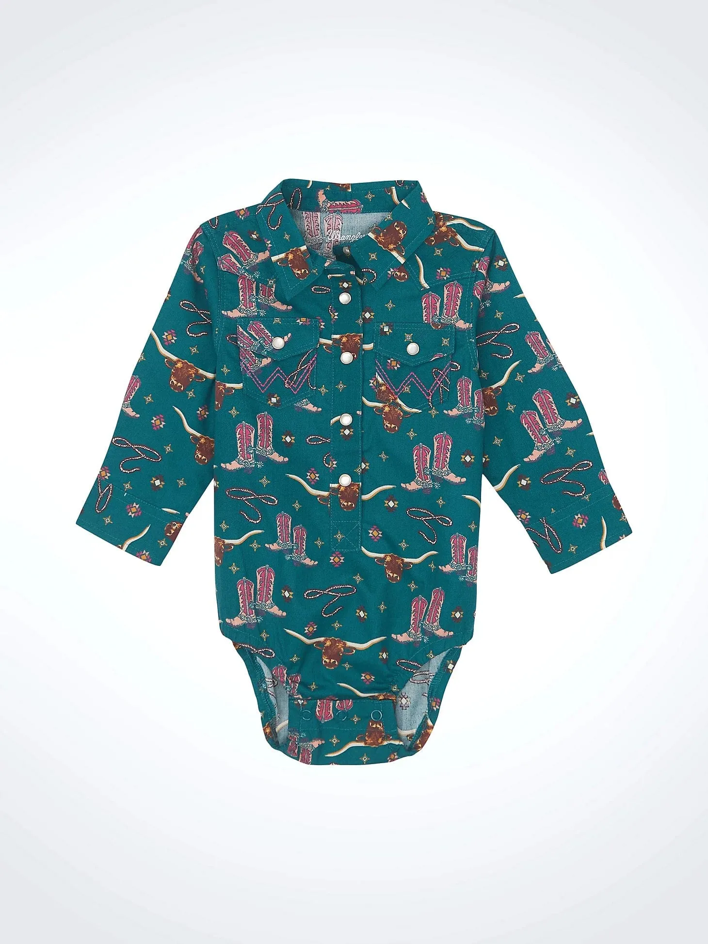 GIRLS TEAL PRINT WRANGLER BABY DRESS