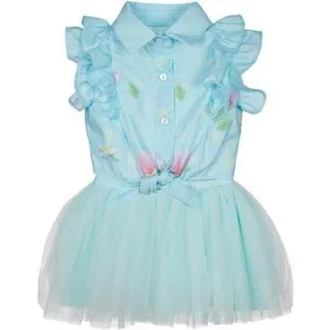 Girls Turquoise Tuelle Dress & Blouse Set