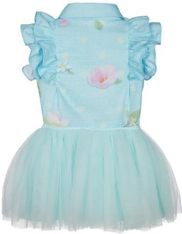 Girls Turquoise Tuelle Dress & Blouse Set