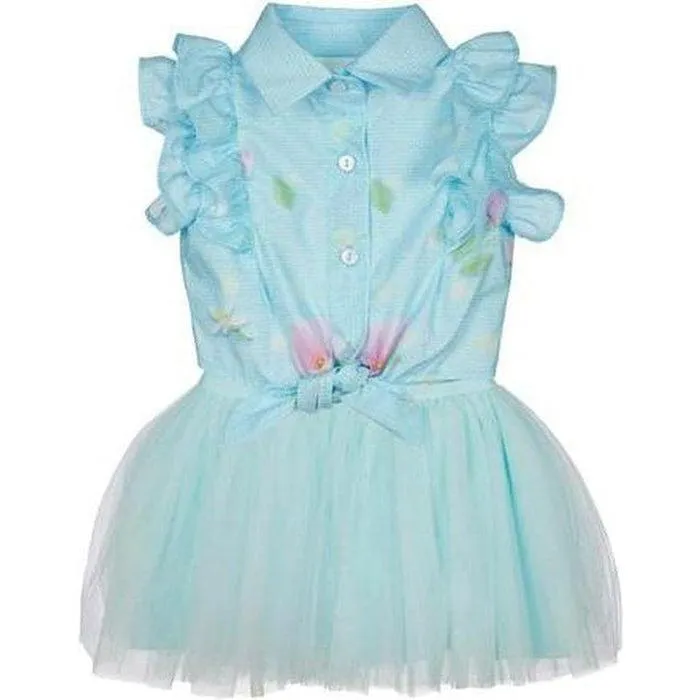 Girls Turquoise Tuelle Dress & Blouse Set