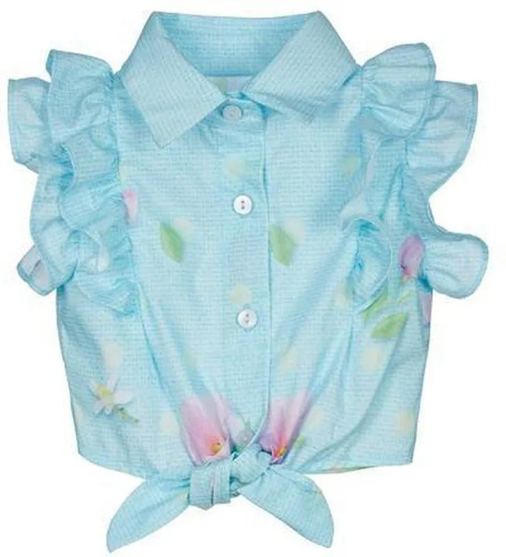 Girls Turquoise Tuelle Dress & Blouse Set