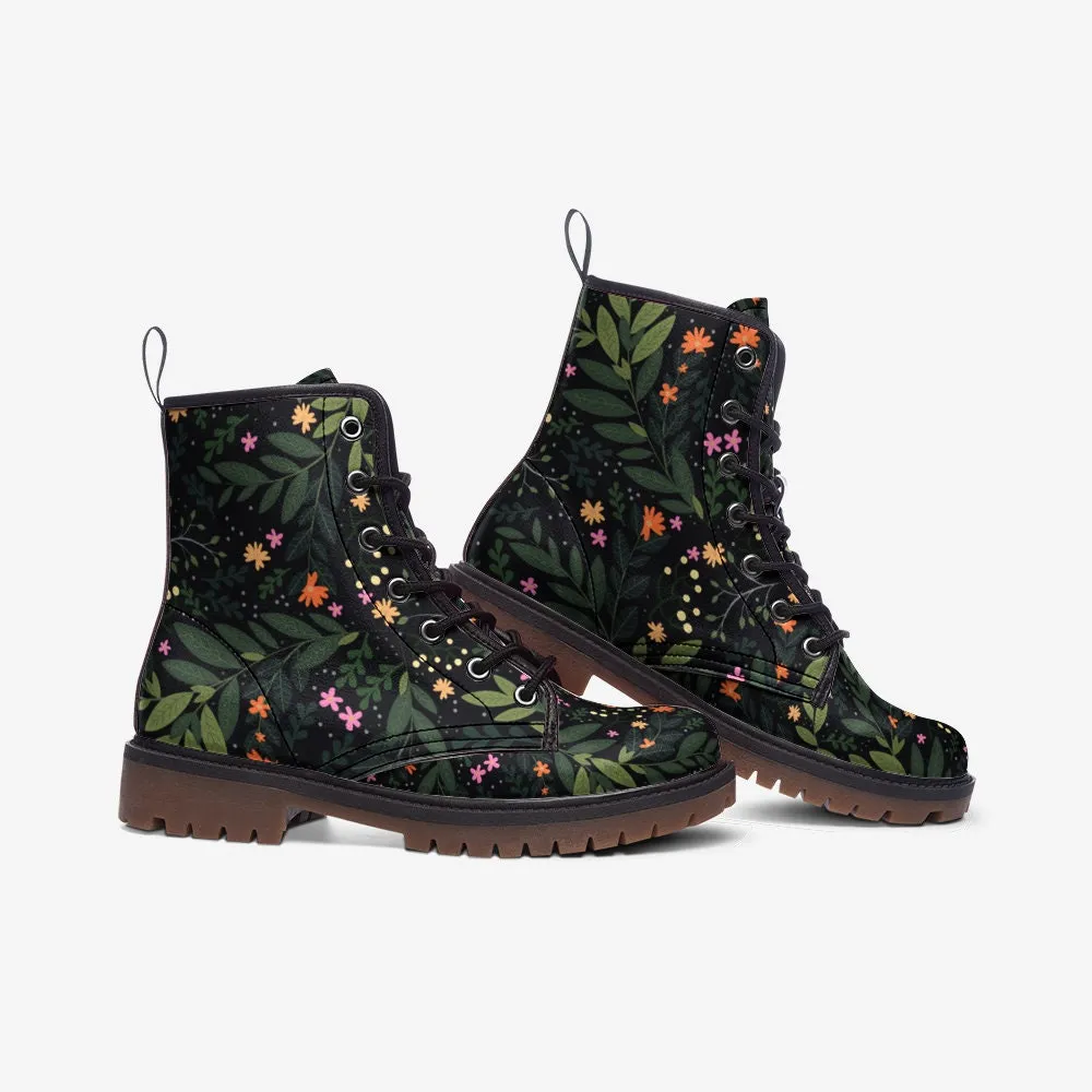 Goblincore Flowers Dark Vegan Leather Unisex Boots