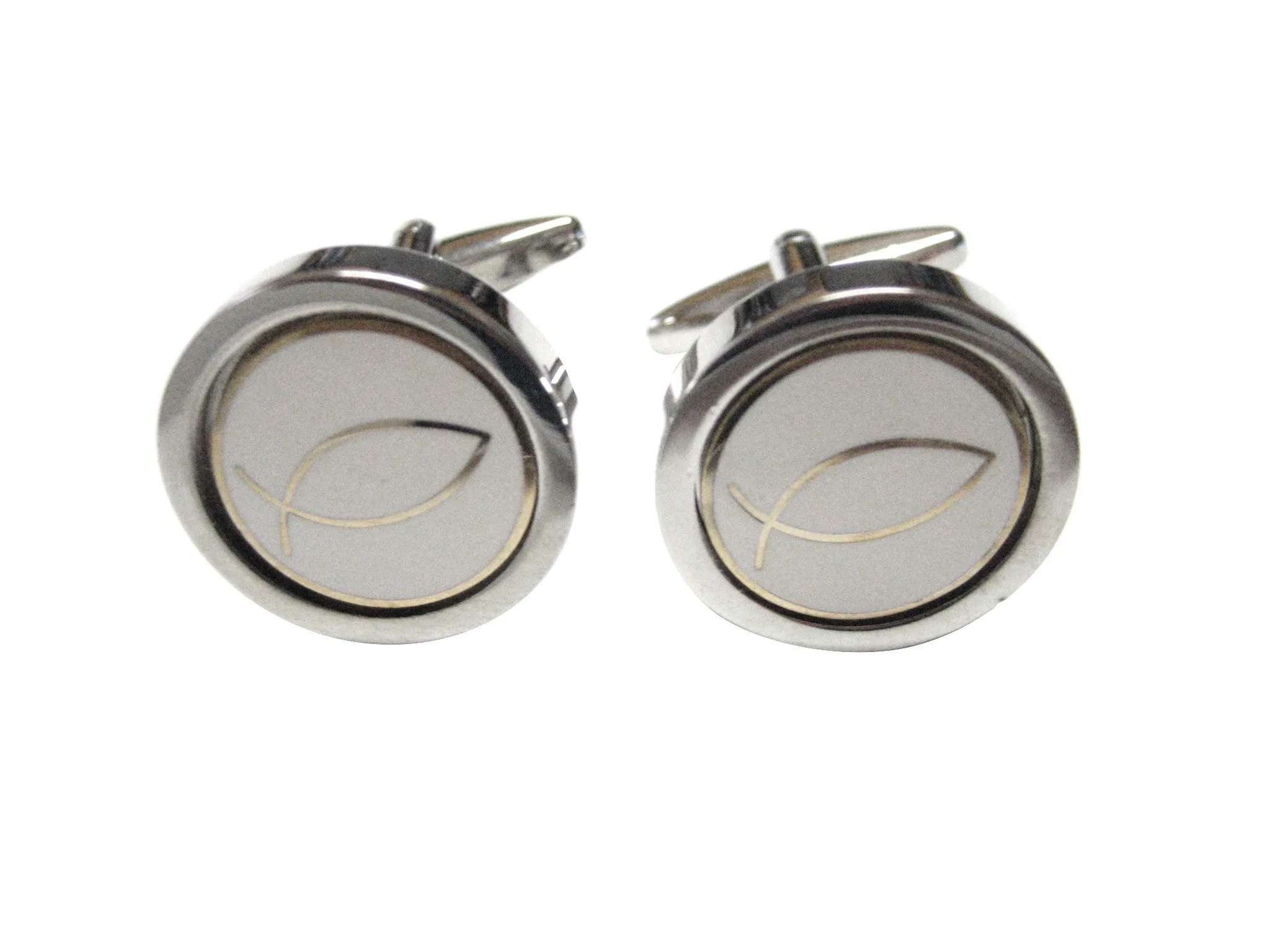 Gold and Silver Toned Religious Ichthys Fish Cufflinks