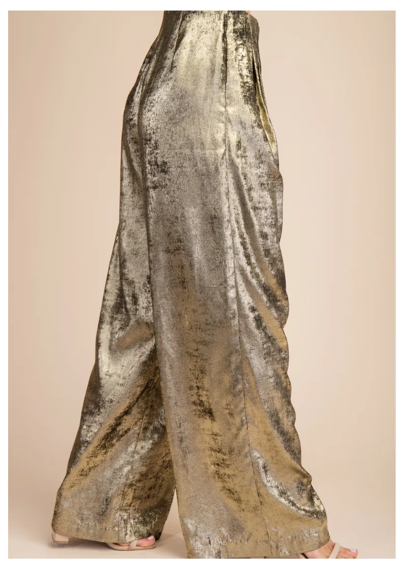 Gold Foil Wide Leg Pants