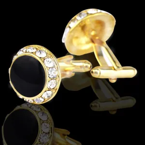 Gold Mens Stainless Steel Circles With Stones Cufflinks for Shirt with