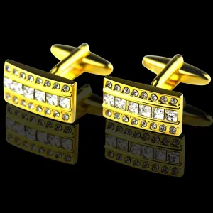 Gold Mens Stainless Steel Rectangle with Zirconia's Cufflinks for Shirt with Box - Hand Crafted