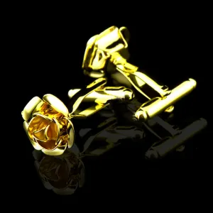 Gold Mens Stainless Steel Rose Cufflinks for Shirt with Box - Hand Crafted Perfect Gift