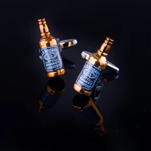 Gold Mens Stainless Steel Whiskey Cufflinks for Shirt with Box - Hand
