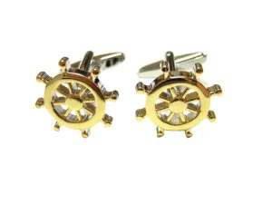Gold Toned Nautical Ship Steering Wheel Helm Cufflinks