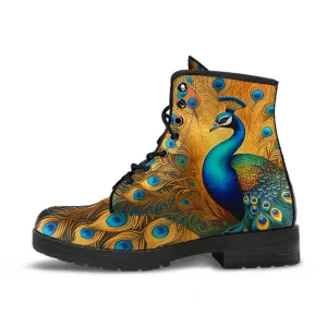 Golden Peacock Vegan Combat Boots, Design #NC009