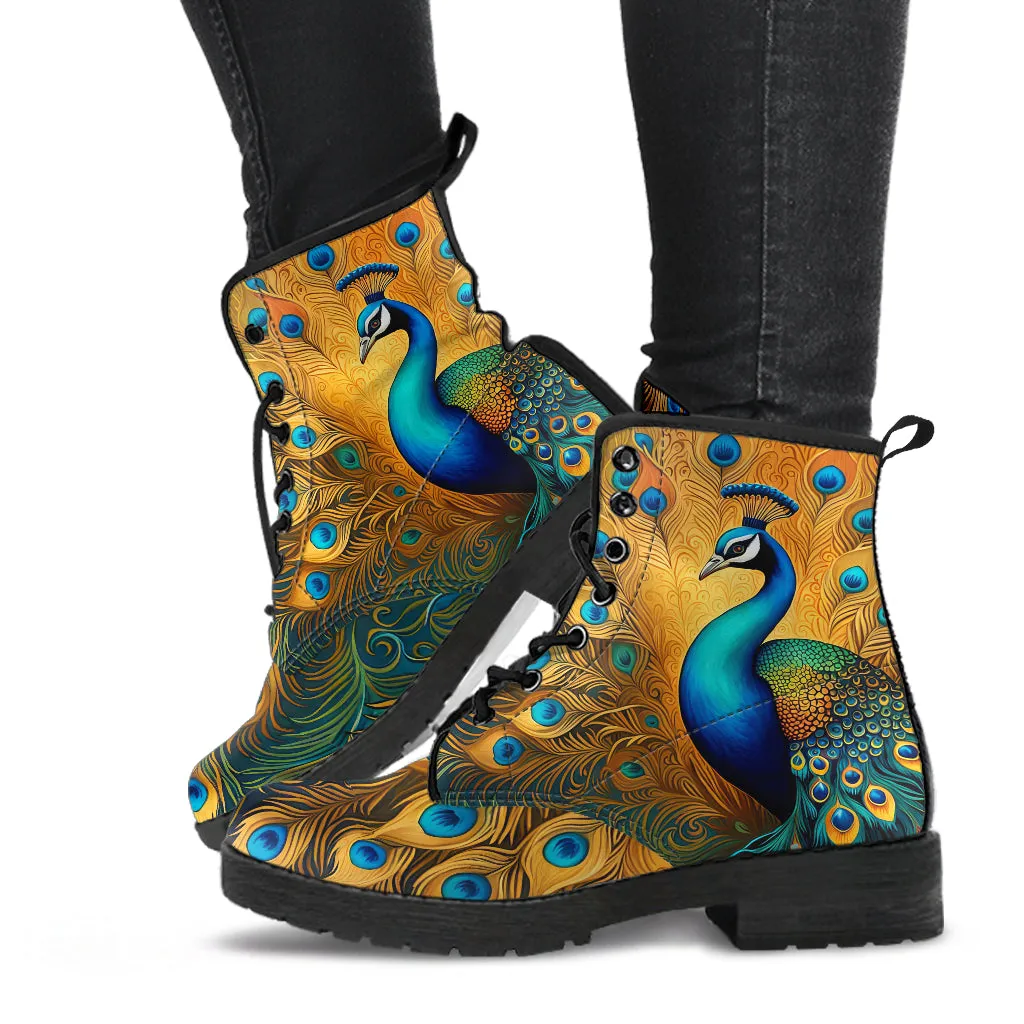 Golden Peacock Vegan Combat Boots, Design #NC009
