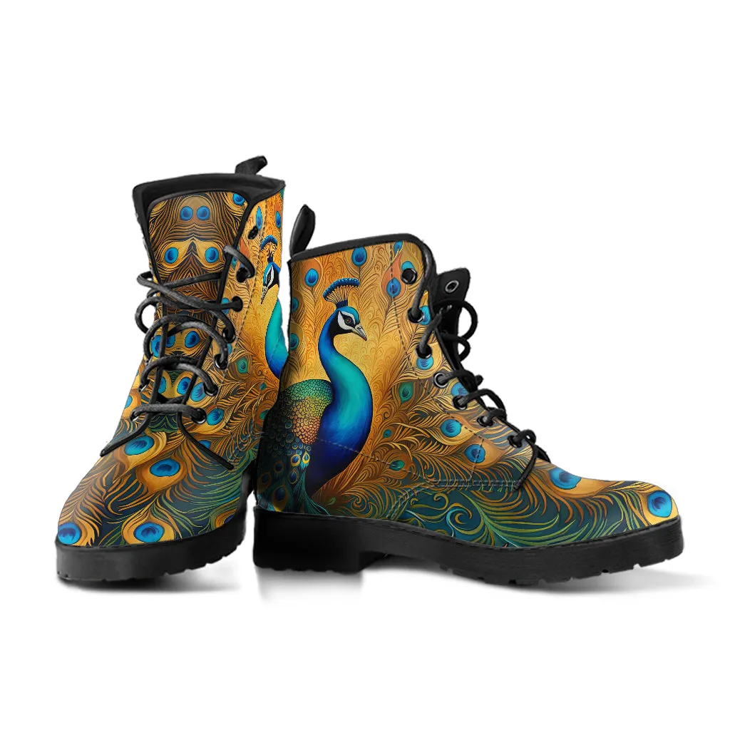 Golden Peacock Vegan Combat Boots, Design #NC009
