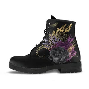 Goth Purple Flowers Vegan Combat Boots