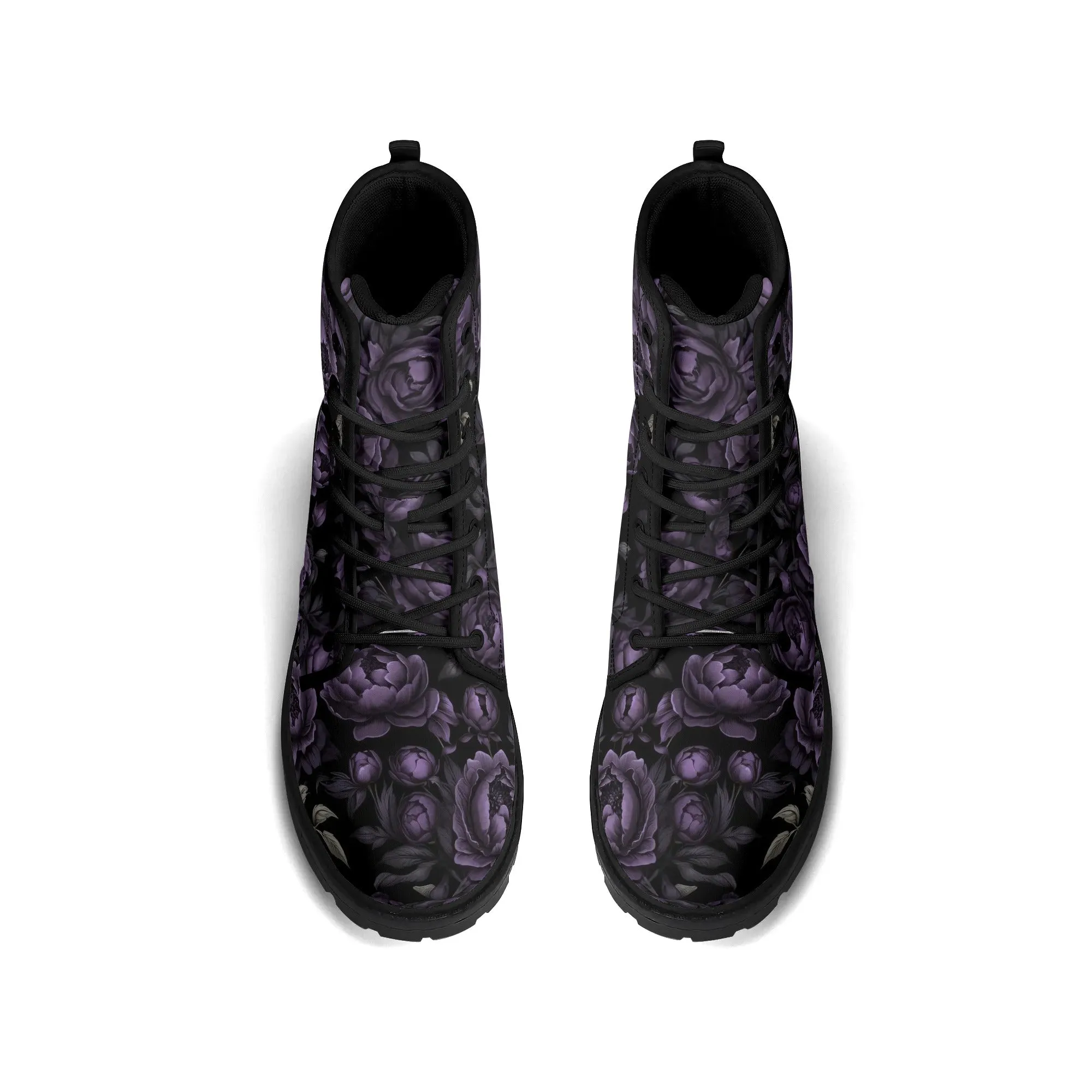 Goth Purple Flowers Womens Vegan Boots