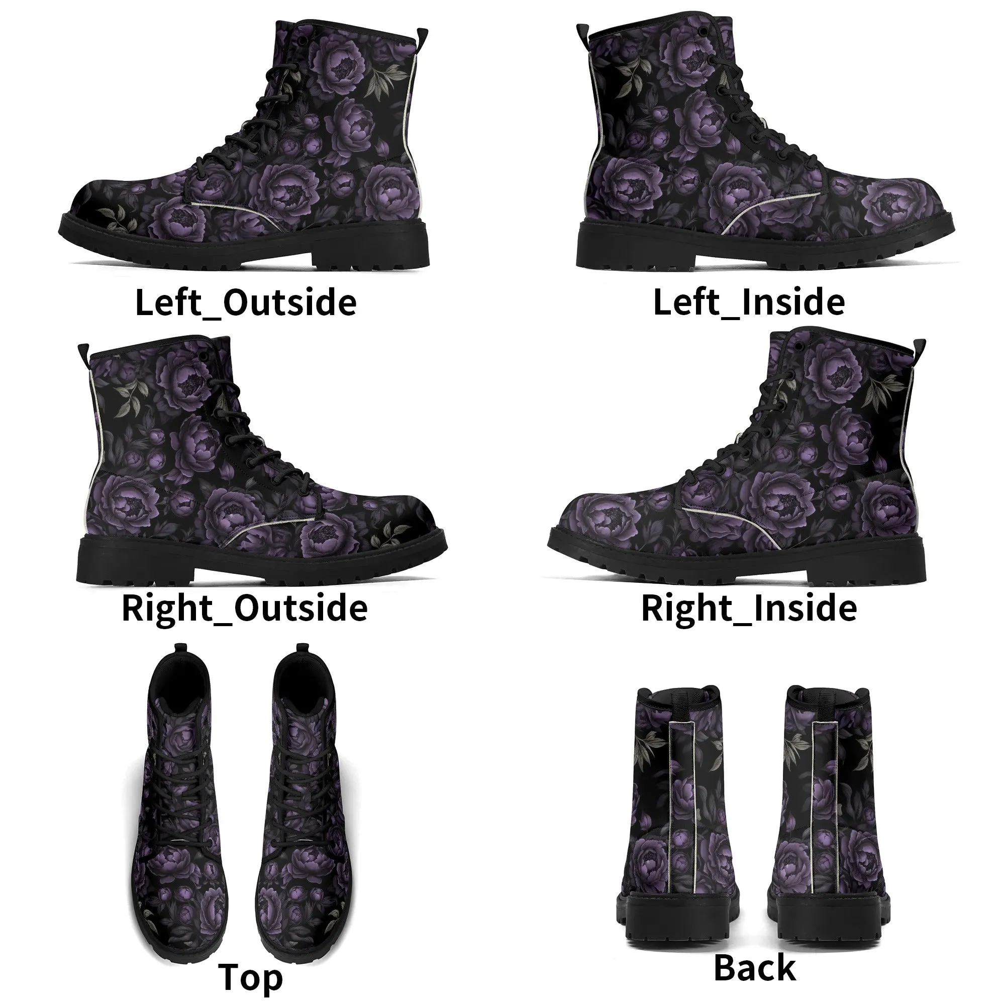 Goth Purple Flowers Womens Vegan Boots