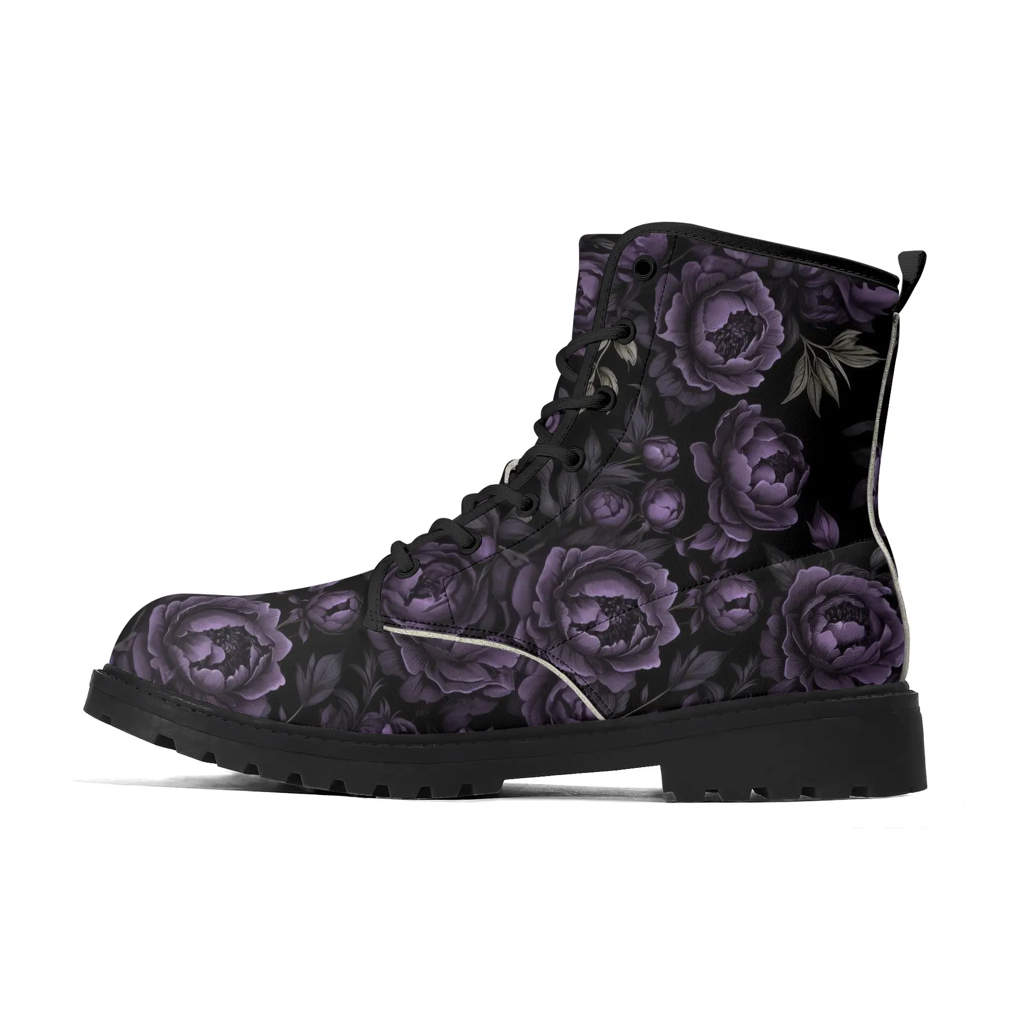 Goth Purple Flowers Womens Vegan Boots