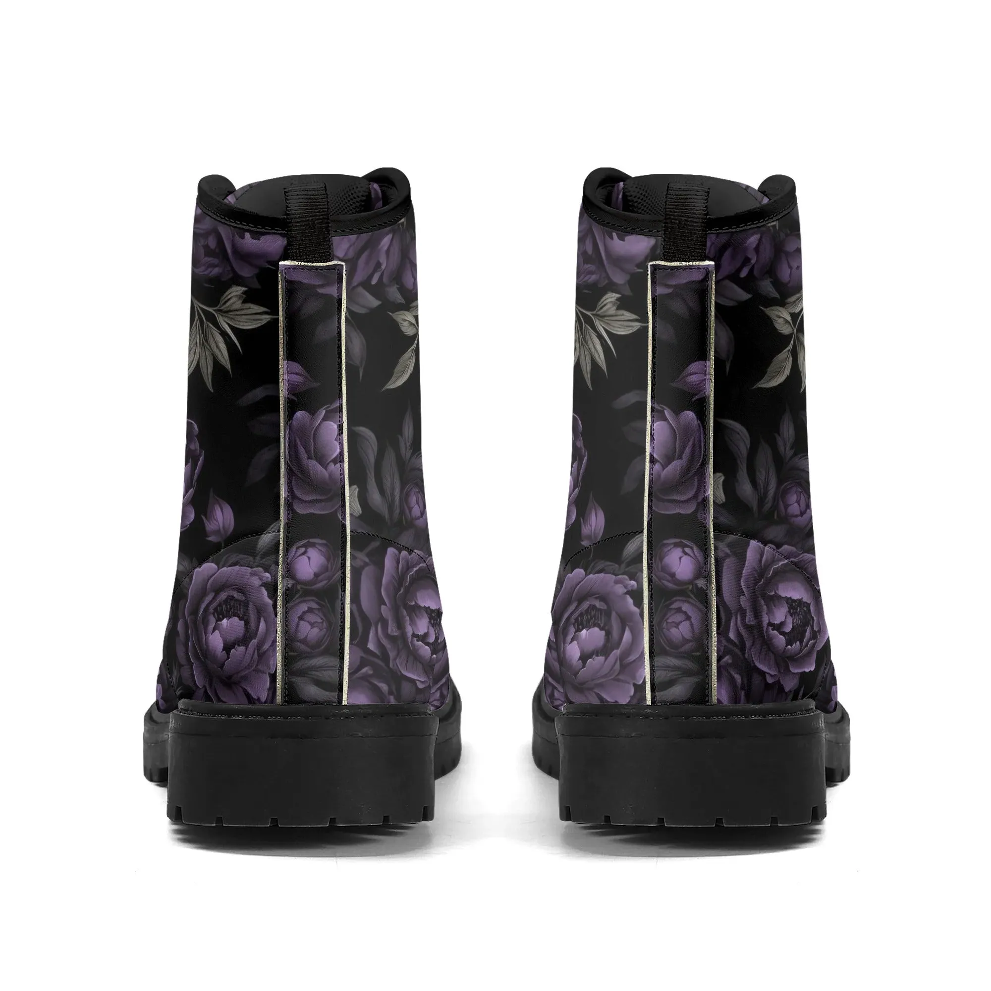 Goth Purple Flowers Womens Vegan Boots