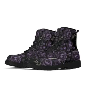 Goth Purple Flowers Womens Vegan Boots