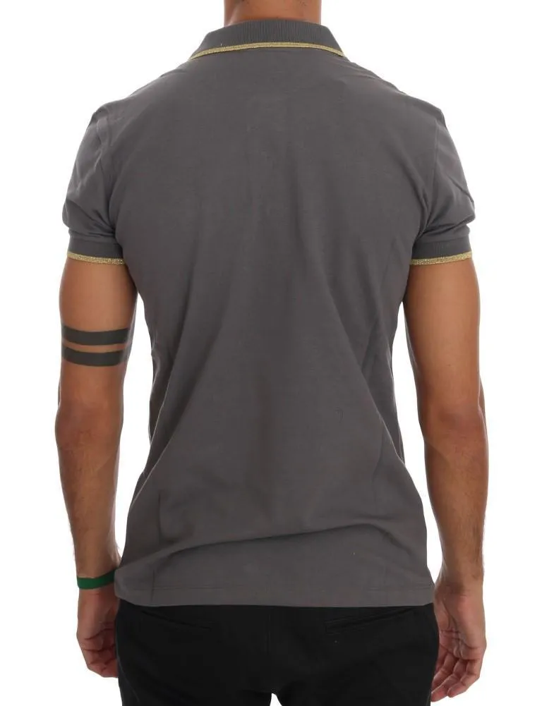 Gray Cotton Short Sleeve Polo T-shirt