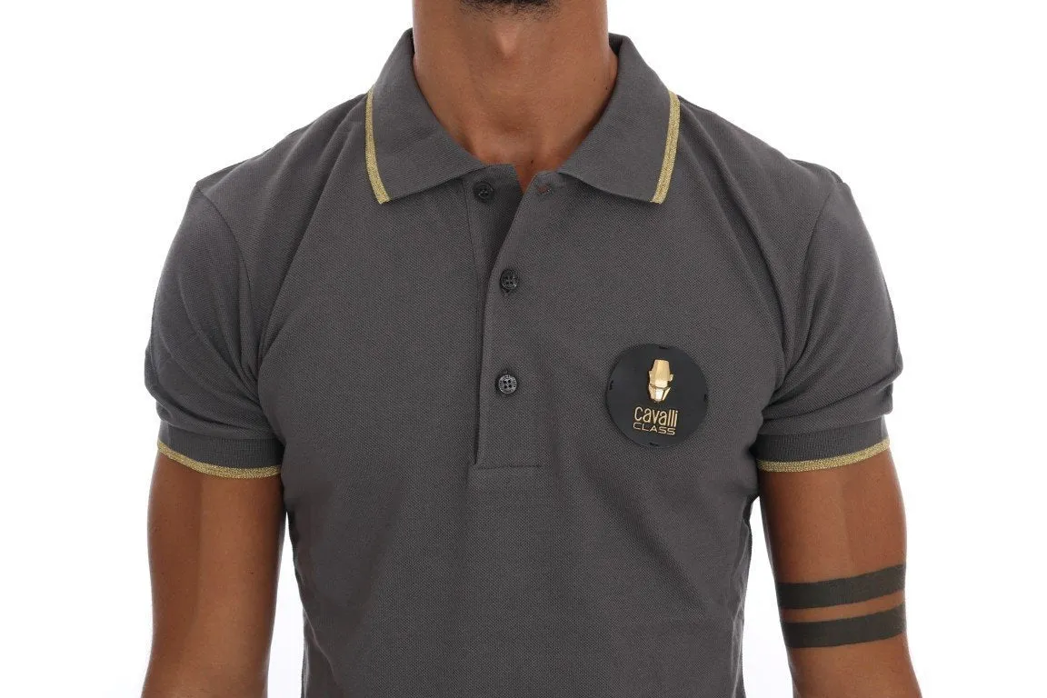 Gray Cotton Short Sleeve Polo T-shirt