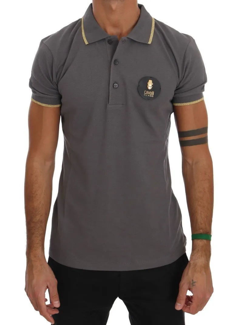 Gray Cotton Short Sleeve Polo T-shirt